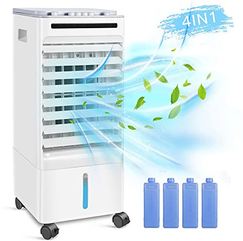 SONBION Condizionatore Portatile, Raffrescatore Evaporativo Insieme A 5l Serbatoio D'Acqua, 4 In 1 Aria Condizionata Fan Umidificatore Purificatore D'Aria per Casa Ufficio Dormitorio, 3 Vento Velocità