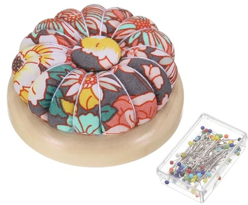 sourcing map Pin Cushions with 50 PCS Sewing Pins, Cute Needle Japanese Style Cushion Needle Holder Pincushions Magnetic Top Wooden Base for Sewing Quilting Needlework DIY Crafts, Flower