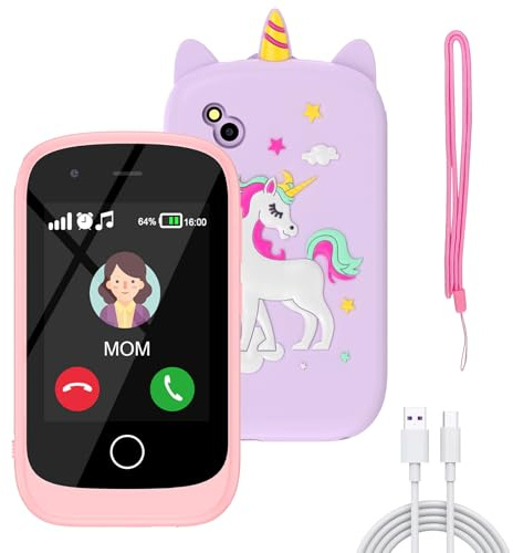 PTHTECHUS Smartphone per Bambini, Cellulare Giocattolo Fiabe Audiolibri Telefono Console Portatili, Giocattoli Elettronici Educativi, Regalo di Compleanno per Bambini, Rosa