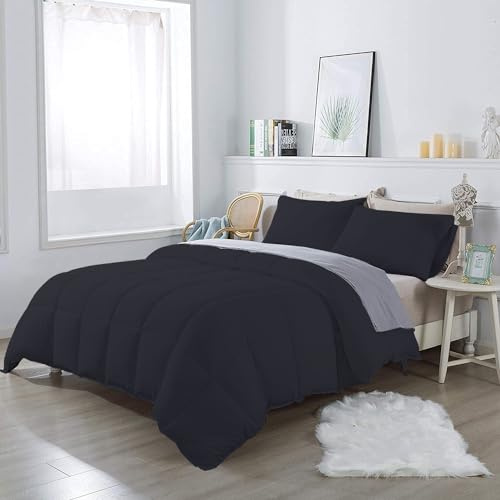 Such Textiles Luxury 3 Piece 1000 Thread Count 100% Egyptian Cotton Comforter Set Eastern King Size (118 x 110) Inch Premium Quality 400 GSM Ultra Soft Comforter - Black Solid