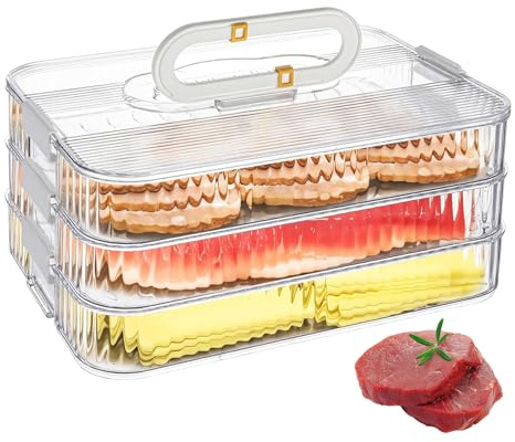 ZoeQide Kühlschrank Aufbewahrungsbox 3-lagig mit Deckel – Stapelbare Frischhaltedose für Fleisch, Käse & Aufschnitt – Luftdichte Vorratsdose für Kühlschrank aus Kunststoff, durchsichtig