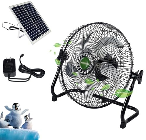 Solar Powered Fan Battery Operated, 2-in-1 Solar Panel & AC Adapter Charge, 12 Speeds Portable Floor Fan Rechargeable, Cordless High Velocity Fans For Camping, Garage, Home, Outdoor(B,52cm/20in)