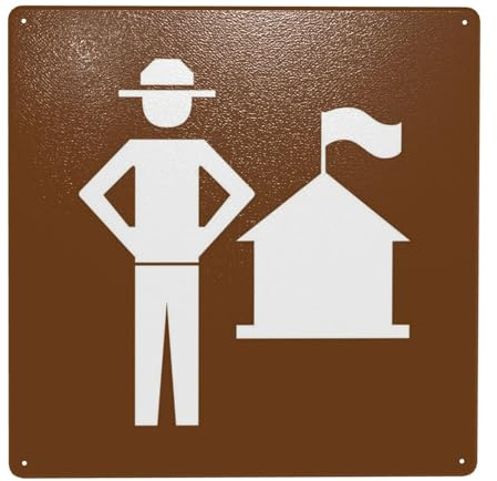 Cartel metálico de advertencia de seguridad con símbolo de estación de guardabosques para negocios, oficina, carretera, hogar, calle, pared, decoración personalizada, fácil de montar, 30 x 30 cm