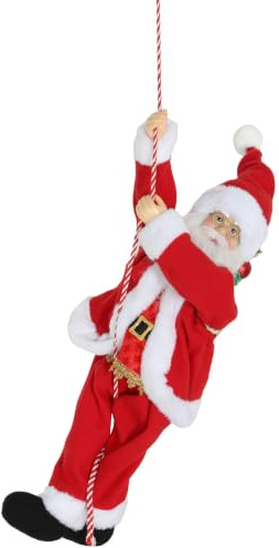 HOMCOM 60cm Weihnachtsmann Figur Kletternd mit Seil Soundfunktion | Dekofigur Nikolaus, Weihnachtsdeko, Santa Claus Dekoration, Weihnachtsmänner, Geschenk, Party, Fenster, Tisch, Kamin