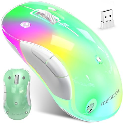 memzuoix Souris sans Fil LED Souris Optique Rechargeable 2.4G avec Couvercle Magnétique, Éclairage RGB Doux, 1400 DPI, Design Ergonomique avec Récepteur USB pour Ordinateur Portable, PC et MacBook