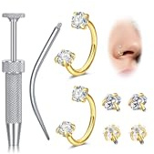 WillTen 2 Stück Septum Piercing Hufeisen Piercing Gold, 18G Winzig Kleiner 6mm 8mm Edelstahl Doppelstein Nose Ring U Form Halbring, Tragus Ohrringe Labret Lippen Helix Septum Ring