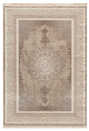 VIMODA Teppich Kurzflor Moderner Teppich mit Ornament-Muster – Pflegeleicht & Robust – Für Fußbodenheizung geeignet,Farbe:Beige;Maße:200x290 cm