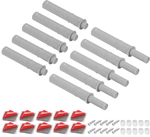 QUARKZMAN 10 Pc Serrature Magnetiche A Pressione Per Ante Di Cabinet, 2.87x0.4 Pollici Sistema Push To Open Per Di Cabinet, Di Apertura Nascosto Per Cassetti, Colore Grigio Plastica 73x10mm