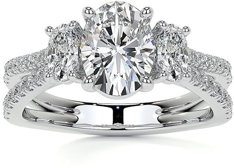 Molioaki Verlobungsring Damen 925 Sterling Silber/9K/14K/18K Gold Eheringe 1.78-3.78ct 3 Edelsteine Ovalschliff Zirkonia/Moissanit/Laborgezüchteter Diamant Personalisierte Individuelle Gravur Ring-W