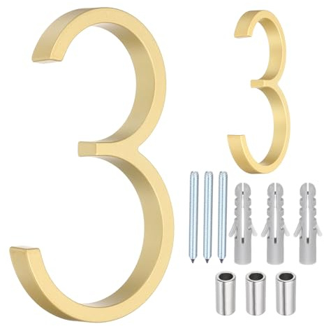 sourcing map Floating House Numbers, 5 Inch Solid Zinc Alloy Modern Address Number for Outside with Nails Kit for Home Street Office Mailbox Sign(Number 3, Gold)