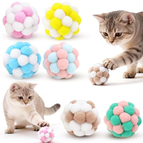 QGGTQG Pelota de juguete para gatos, 6 bolas para gatos con cascabeles, bolas de fieltro suave para gatos, bolas interactivas para jugar en interiores, masticar, rascar