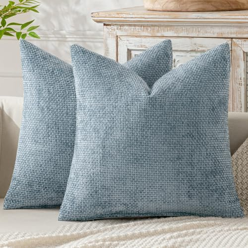 MIULEE Chenille Kissenbezug 40x40 2er Set Dekokissen Blaugrau | Kissenbezüge Sofakissen Weiche Kissenhüllen mit Elegantem Design CouchKissen Zierkissen für Bett, Sofa und Wohnzimmer