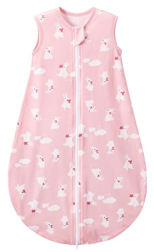 LULUMONKEY 0.5 Tog Baby Summer Sleeping Bag 0-6 Months, Soft Cotton Newborn Sleep Sack Baby Wearable Blanket, Rabbit
