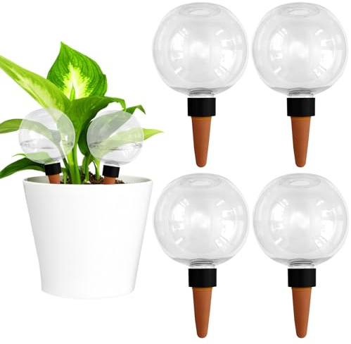 Lvjkes 4 Pieza Riego automatico macetas, Regar Plantas Vacaciones, Diseño esférico, Bola de riego para Plantas Apta para Varias macetas (1Pieza x 500 ml)