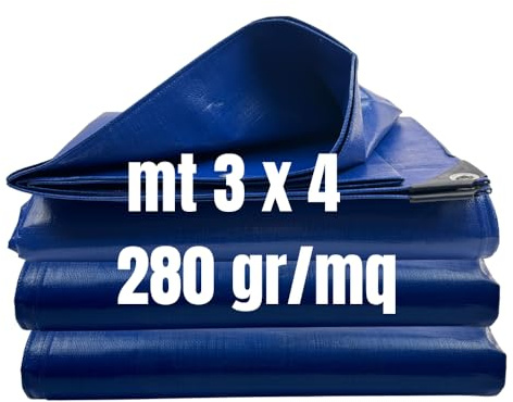 Telone Occhiellato Extra Pesante 280 g/m² Impermeabile Rinforzato – Copertura in Polietilene con Occhielli in Alluminio (mt 3 x 4-280 gr./mq)