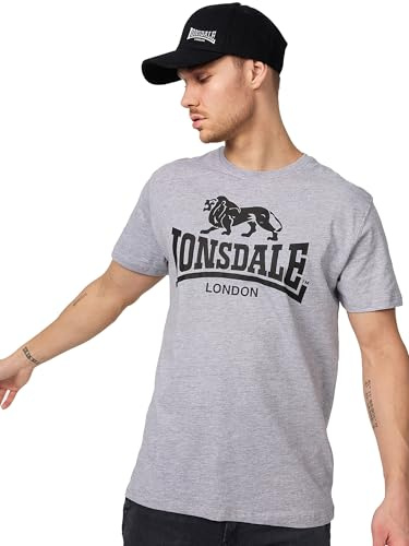 Lonsdale London Logo Hombre Camiseta Negro Regular | Camiseta de ropa de calle, camiseta informal de algodón peinado, camiseta ligera y cómoda para deporte y el día a día