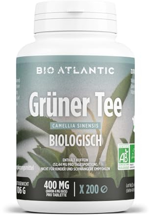 Bio Grüner Tee 1200 mg pro Tag - Wässriger Extrakt - 200 Tabletten | Premium Naturprodukt & Rein pflanzlich