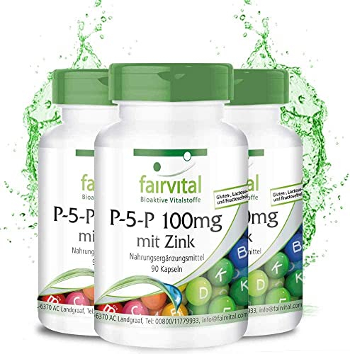 Fairvital | P-5-P 100mg + Zinc - Vitamina B6 Piridoxina en su forma activa - Piridoxal-5-Fosfato - VEGANO - 270 Cápsulas (90 x 3) - Calidad Alemana