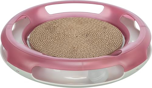 Trixie Race & Scratch Katzenspielzeug - mit Kratzpappe und Spielball - rutschfeste Gummifüße - Ball aufschraubbar und mit Catnip oder Rassel befüllbar - ø 37 cm - 41415
