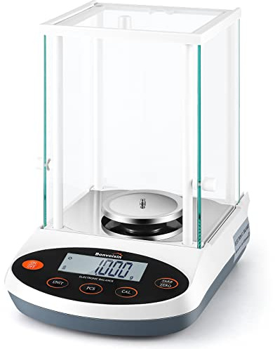 Bonvoisin Elektronische Laborwaage, digital, 100 – 500 gx1 mg, LCD-Display, Wissenschaftliche Waage mit Windschutzscheibe, Umwandlungsfunktion der Einheit (500 g, 0,001 g)