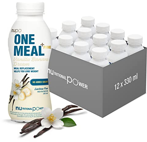 NUPO One Meal +Prime Vanilla-Banana Meal Replacement Shake with 24 Vitamins and Minerals | High in Protein & No Added Sugar | Tasty Weight Loss Shakes for Women & Men (12 x 330ml)