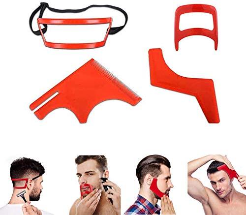 4 Stück Bart Schablone Set Bartformen Bartschablonen Männer Bartvorlage Styling Bart Template Bart Shaper Werkzeug Bart Vorlage für Rasieren symmetrischer Bärte, Koteletten Konturen oder Bartlinien