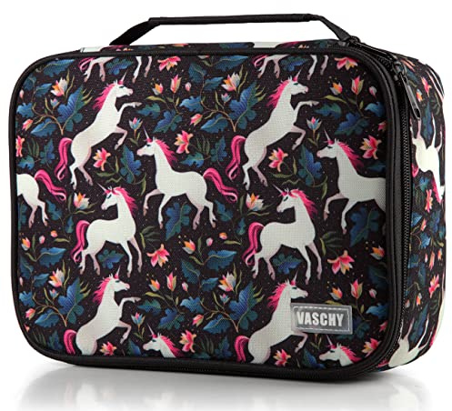 VASCHY Trousse Scolaire, 72 Crayons Grande Capacité Pratique Trousse de Rangement pour Le Collège Artistes avec Détachables Velcro pour Fusain, Crayons Aquarelle, Crayons Gel dans Cheval Blanc
