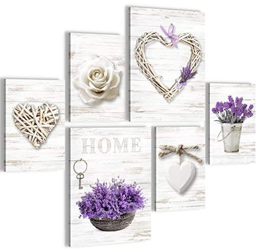 Novart Wandbilder Set Home Provence Lavendel Viollet - KEIN EXTRA RAHMEN BENÖTIGT - Modern Deko - Wohnzimmer Schlafzimmer N003063a