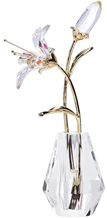 LONGWIN Flores artificiales de cristal de lirio de tigre con jarrón de cristal, figuras coleccionables de cristal recubierto de AB, idea de regalo para el día de la madre, día de San Valentín