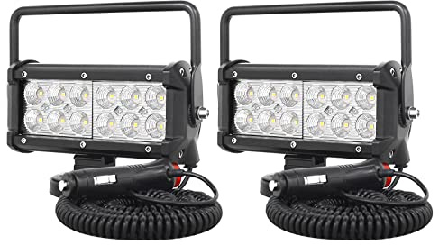PICAA 2tlg 7 Zoll LED Arbeitsscheinwerfer mit Magnetfuß, 36W Led Flutlicht Lightbar Auto Offroad 4x4 LKW Traktor 12V 24V Zusatzscheinwerfer