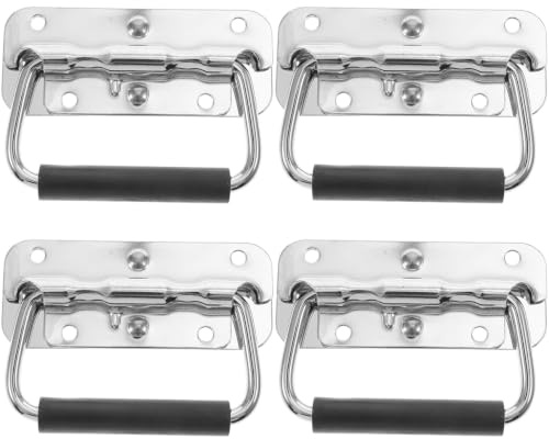 DOITOOL 4 Pcs Spring Loaded Surface Mount Handle - 100mm Iron Chest Handle | Heavy Duty Chest Handles with Non-Slip Rubber Grip, Surface Mount Hardware for Toolboxes, Wooden Crates Secure Flight Cases