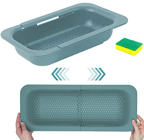 Norhogo Passoire pliable extensible pour la cuisine, étagère filtrante, égouttoir portable au-dessus de l'évier pour égoutter les nouilles de légumes, fruits, livré avec une éponge pour le nettoyage