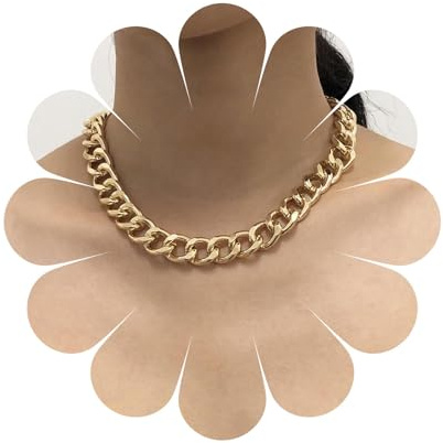 Yienate Collier ras du cou punk épais à maillons cubains dorés - Collier large et épais - Chaîne trombone - Collier ras du cou unisexe - Bijou pour femme, fille, homme
