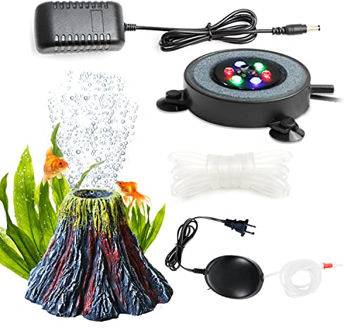 Auiaerty Aquarium Bubble Light with Air Pump, Aquarium Volcano Ornament Oxygenation Kit, Bubbler Decorations for Underwater Fish Tank