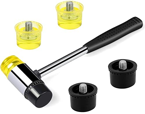 BOBOZHONG Martello in Gomma a Doppia Faccia,Martello in Gomma da 25 mm, Martello con Testa in Gomma,con 4 Testine in Gomma di Ricambio, per Artigianato in Pelle, Installazione di Pavimenti