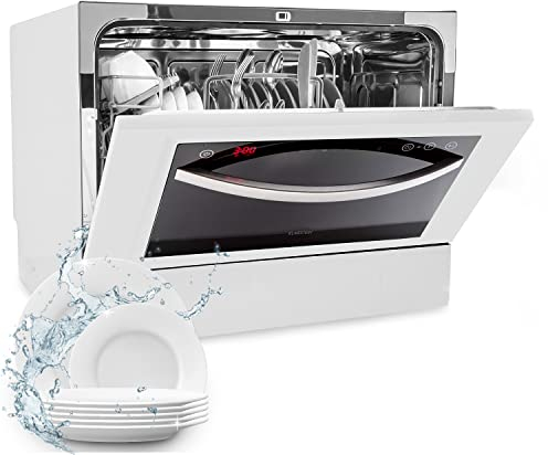 Klarstein Lavastoviglie 6 Coperti, Libera Installazione Silenziosa con 7 Programmi di Lavaggio, Mini Lavastoviglie, da Tavolo Compatta e Facile da Installare, Acciaio inossidabile, Bianco