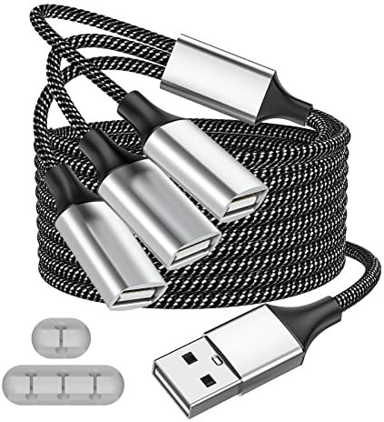 Fidioto USB Extension Cable, 4Ft Long USB Cable, USB Y Splitter 1 Male to 3 Female USBA Adapter Compatible with Webcam, Camera, Phone, hub, Mouse, Keyboard, Printer, Hard Drive, Headset, Xbox