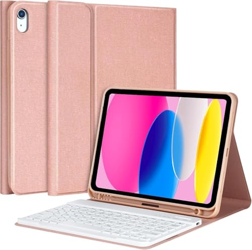 aMZCaSE Tastatur Hülle für iPad A16 10/11th Generation Case mit Tastatur 11/10.9 Zoll(2025/2022) mit Abnehmbarer kabelloser Bluetooth-Tastaturhülle mit Stifthalter für 10.9/11inch(Champagne) | Abnehmbare Drahtlose Tastatur Cove mit Stifthalter für iPad 11/10th Gen 2025/2022(Champagne)
