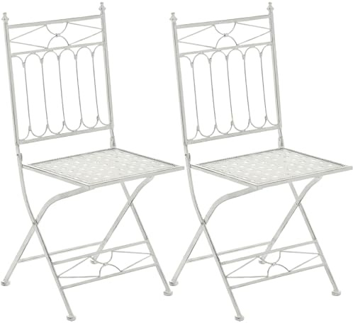 CLP Set De 2 Sillas De Balcón Asina con Función Plegable I Sillas De Jardín En Hierro Forjado Impermeables Rústicas, Color:Blanco Envejecido