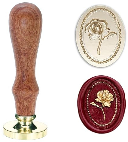 Poemluve Cachet de Cire 3D Rosa Tampon de Sceau Elliptique avec Poignée en Bois Timbre de Sceau de Cire Rétro Vintage pour les Invitations, Lettres, Cadeaux, Papeterie (Set de Roses)