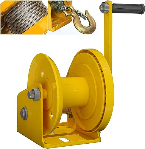 NUACOS Hand Winch, 1200lbs/1800lbs/2600lbs (Max. 150/300/500kg) Winches Manual Hand Rope Boat Winch with Wire Rope (5m/10m/15m/20m/30m) and Alloy Steel Hook,1200lbs,30m