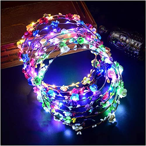 Sunshine smile 10Pcs LED Haarreif,Haarkranz LED,Haarkranz Leuchtend,Blumenkranz Leuchtend,Led Blumenkranz Haare für Damen Geburtstag Weihnachten Halloween Fasching Party Hochzeit Dekor,Stirnband