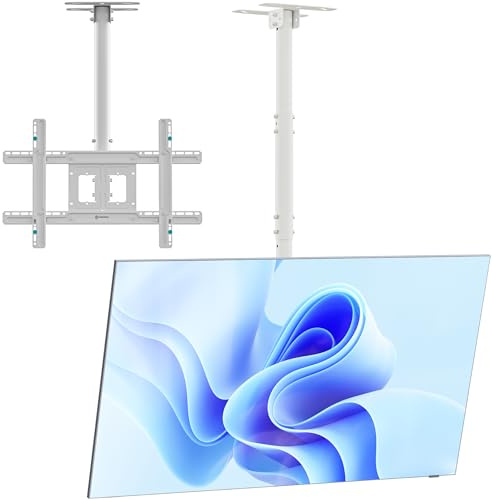 ONKRON Supporto TV Soffitto 32-80, 68 kg, max VESA 600x400, N1L-W | Staffa TV bianca, inclinazione +5° / -15°, giro, altezza regolabile, montaggio parete/soffitto; per home cinema e ufficio