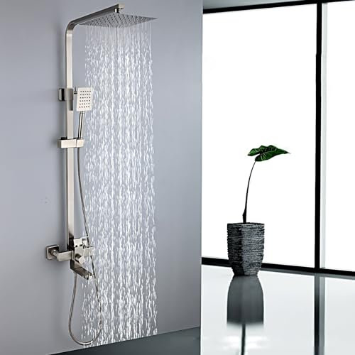 DELURA Colonne de Douche, Colonne de Douche avec Mitigeur Hauteur Réglable, Mitigeur Baignoire avec Tête de Douche 25 * 25cm et douchette à Main