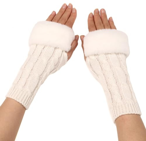 KBRPEY Halb Fingerlose Handschuhe Winter Pulswärmer Handschuhe Warm Weiche Strickhandschuhe Thermo Gestrickte Fingerlose Handschuhe Pulswärmer mit Fingerdaumenloch