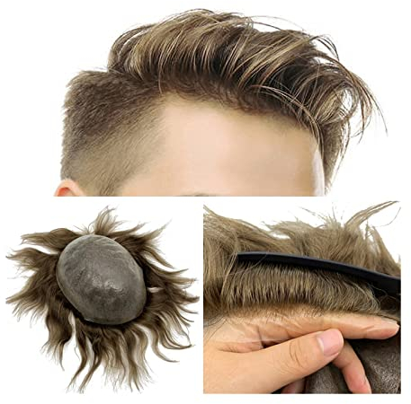 Männer Perücke Herren-Haarteile, Toupet for Männer, Echthaar-Herrenperücken, Echthaar-Ersatzsystem, 0,04–0,06 mm PU-Basis, 20,3 x 25,4 cm, dünnes Haut-Toupet Perücke Mann (Color : 120%, Size : 8x10