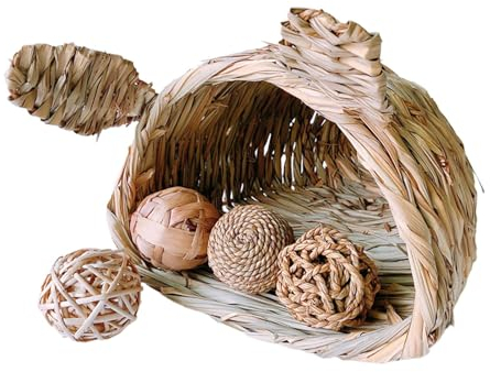 ＡＷＨＡＯ Handgewebtes Kaninchenhaus aus Naturseegras, Seegras-Haus für Kaninchen, Hamster und Meerschweinchen, faltbares Haustier-Versteck, atmungsaktiv und sicher zum Nagen, geeignet für Kleintiere