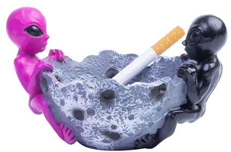 5.12 Home Ashtray, Outdoor Ash tray for Cigarettes and Cigars, Alien Ashtrays, Alien Gift Decor for Home Office (Black)