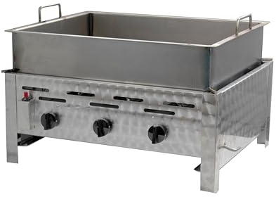 BSR-Grillen 3-flammiger Profi Gasgrill aus Edelstahl, stufenlos regelbar, Gasbräter, Gastrogrill, Gastrobräter mit Gasschlauch und Druckminderer (10,8 KW | Pfanne 150 mm)