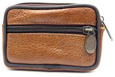 Charmoni - Portefeuille Homme - Porte Monnaie - avec Anneau Porte clé - Multi Poches zippée - en Cuir véritable - Homme Femme (Marron)